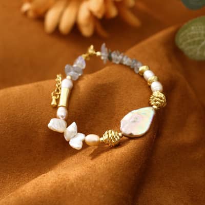 Vintage Natural Baroque Freshwater Pearl Purple Stone Bracelet detail 3