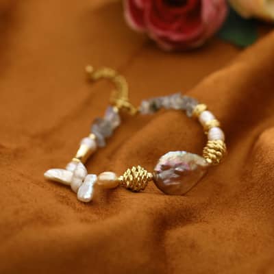 Vintage Natural Baroque Freshwater Pearl Purple Stone Bracelet detail 5