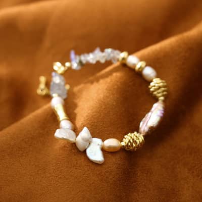 Vintage Natural Baroque Freshwater Pearl Purple Stone Bracelet detail 6