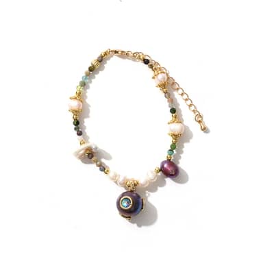 Vintage Natural Baroque Freshwater Pearl Purple Pearl Charm Bracelet detail 1