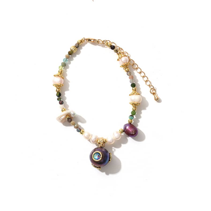 Vintage Natural Baroque Freshwater Pearl Purple Pearl Charm Bracelet - main