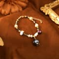 Vintage Natural Baroque Freshwater Pearl Purple Pearl Charm Bracelet 2