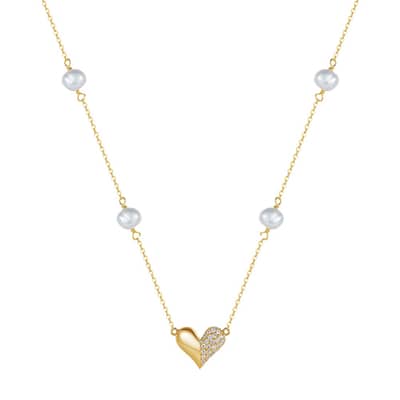 Elegant Freshwater Pearl Choker Necklace Classic Heart Locket Charm Pendant detail 1