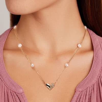 Elegant Freshwater Pearl Choker Necklace Classic Heart Locket Charm Pendant detail 2