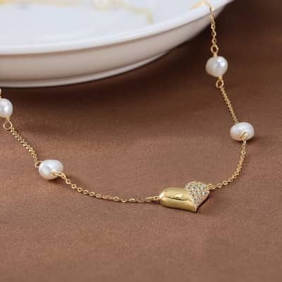 Elegant Freshwater Pearl Choker Necklace Classic Heart Locket Charm Pendant detail 3