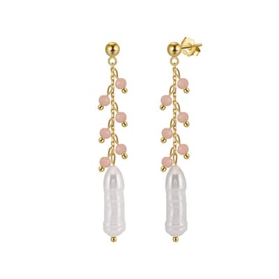 14K Gold Plated 925 Sterling Silver Freshwater Pearl Tassel Earrings Pink Opal Natural Stone Earrings detail 1