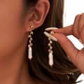 14K Gold Plated 925 Sterling Silver Freshwater Pearl Tassel Earrings Pink Opal Natural Stone Earrings 2