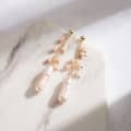 14K Gold Plated 925 Sterling Silver Freshwater Pearl Tassel Earrings Pink Opal Natural Stone Earrings 4