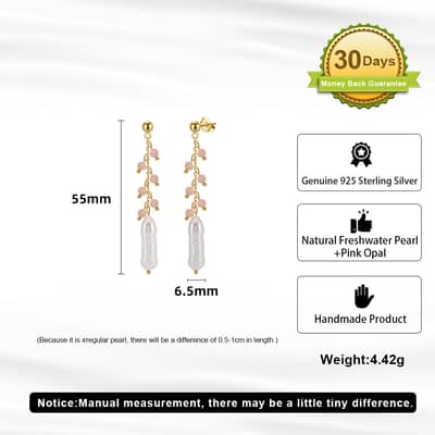 14K Gold Plated 925 Sterling Silver Freshwater Pearl Tassel Earrings Pink Opal Natural Stone Earrings detail 5