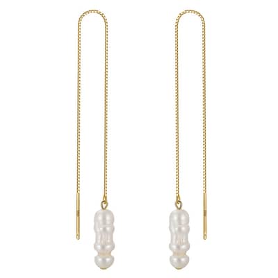 925 Sterling Silver Dangle Long Chain Tassel Threader Fringe Baroque Freshwater Pearl Drop Earrings detail 1