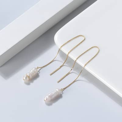 925 Sterling Silver Dangle Long Chain Tassel Threader Fringe Baroque Freshwater Pearl Drop Earrings detail 2