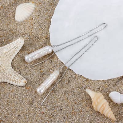 925 Sterling Silver Dangle Long Chain Tassel Threader Fringe Baroque Freshwater Pearl Drop Earrings detail 3