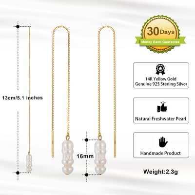 925 Sterling Silver Dangle Long Chain Tassel Threader Fringe Baroque Freshwater Pearl Drop Earrings detail 6