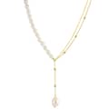 European American Tassel Asymmetric Pearl Necklace 14K Gold Plated Chain 1