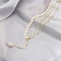European American Tassel Asymmetric Pearl Necklace 14K Gold Plated Chain 4