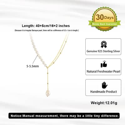European American Tassel Asymmetric Pearl Necklace 14K Gold Plated Chain detail 5