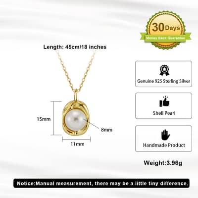 Fashion 925 Sterling Silver Shell Pearl Collarbone Necklace 14K Gold Plated Niche Design detail 4