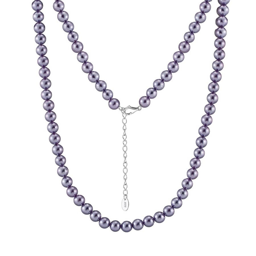 Mixed Color Shell Pearl 6mm Beaded Imitation Shell Beads 925 Sterling Silver Necklace - main