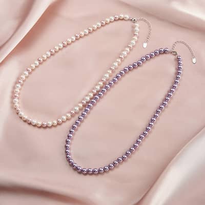 Mixed Color Shell Pearl 6mm Beaded Imitation Shell Beads 925 Sterling Silver Necklace detail 2