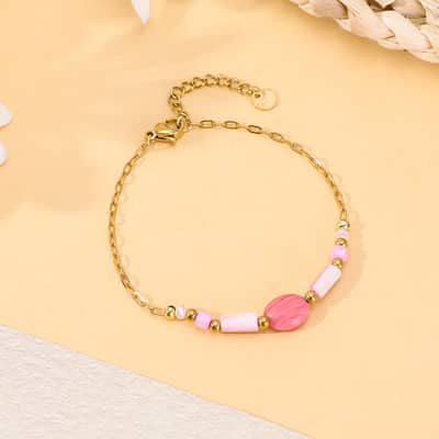 Titanium Steel Natural Stone Shell Beaded Bracelet detail 4