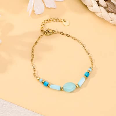 Titanium Steel Natural Stone Shell Beaded Bracelet detail 6