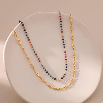 18K Gold Plated Crystal Brass Beaded Necklace Colorful Pearl Party Religious Occasions detail 5