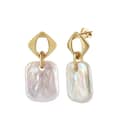 Big Flat Freshwater Pearl Stud Earrings Square Baroque Pearl Dangle Earrings 1