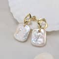 Big Flat Freshwater Pearl Stud Earrings Square Baroque Pearl Dangle Earrings 4