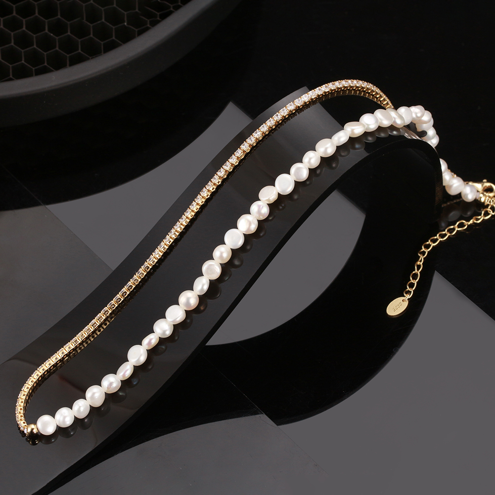 Freshwater pearl tennis chain necklace