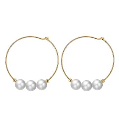 Hoop Earrings with Mabe Pearl Baroque Shape White 925 Sterling Silver 14K Gold Plated detail 1