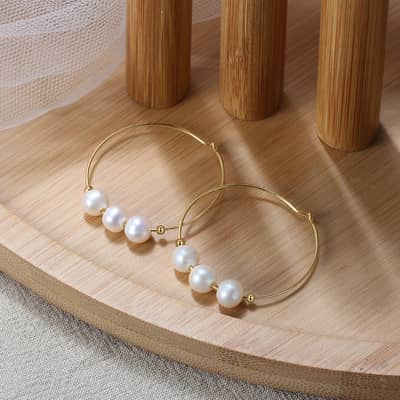 Hoop Earrings with Mabe Pearl Baroque Shape White 925 Sterling Silver 14K Gold Plated detail 3