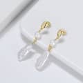 925 Sterling Silver 14K Gold Plate Irregular Baroque Natural Freshwater Pearl Drop Earrings 1