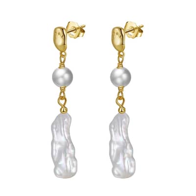 925 Sterling Silver 14K Gold Plate Irregular Baroque Natural Freshwater Pearl Drop Earrings detail 5