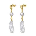 925 Sterling Silver 14K Gold Plate Irregular Baroque Natural Freshwater Pearl Drop Earrings 5