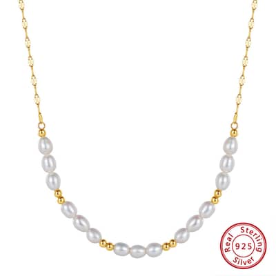 Freshwater Pearl Beaded Necklace 925 Sterling Silver Pearl Choker detail 5