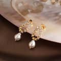 925 Sterling Silver Pearl Drop Zircon Silver Hoop Huggie Earrings 1