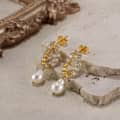 925 Sterling Silver Pearl Drop Zircon Silver Hoop Huggie Earrings 2