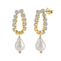 925 Sterling Silver Pearl Drop Zircon Silver Hoop Huggie Earrings 5
