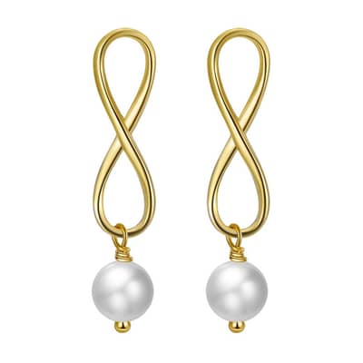 925 Sterling Silver Gold Plated Freshwater Pearl Infinite Dangle Stud Earrings detail 1
