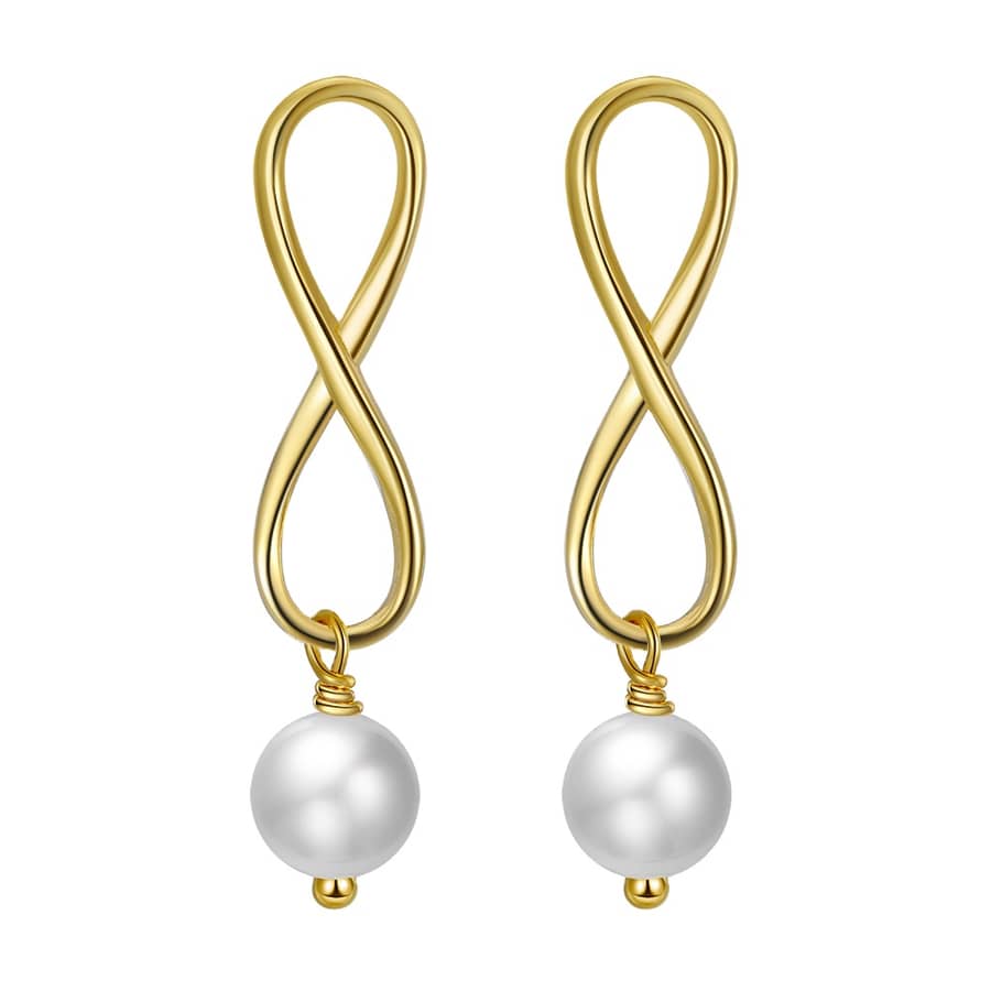 925 Sterling Silver Gold Plated Freshwater Pearl Infinite Dangle Stud Earrings - main