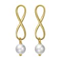 925 Sterling Silver Gold Plated Freshwater Pearl Infinite Dangle Stud Earrings 1