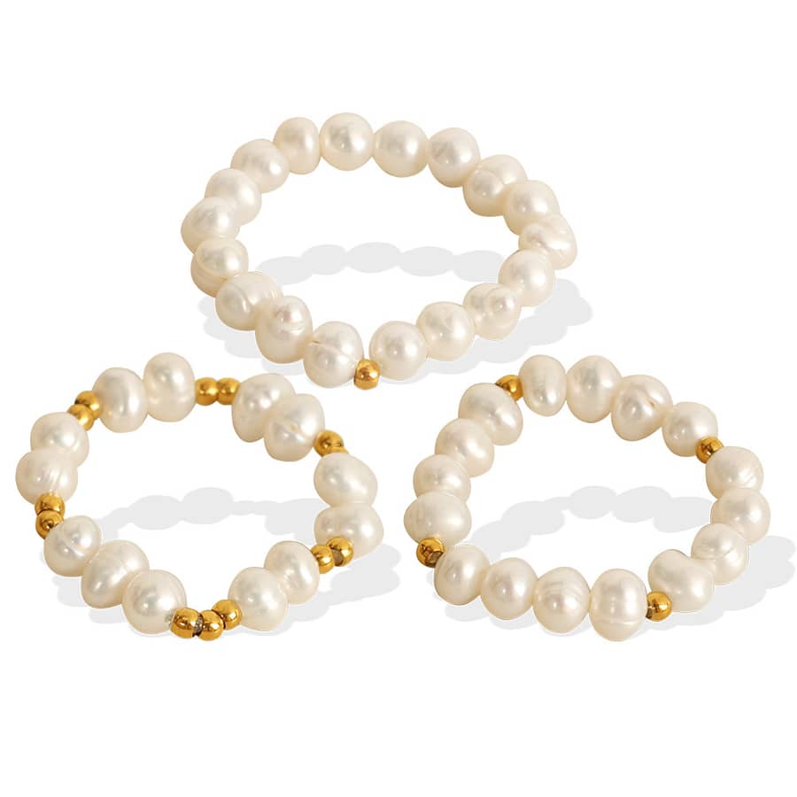 Minimalist Freshwater Pearl Ring With Handmade Beads In 18K Gold Stainless Steel - main