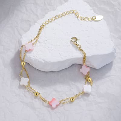 Four Leaf Clover Bracelet Shell Pearl Rhodium Plated 925 Silver detail 1
