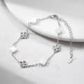 Lucky Shell Pearl Clover Bracelet 925 Silver Rhodium Plated White Pearl Four Leaf Clover 1