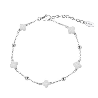 Adjustable 925 Sterling Silver Shell Pearl Four Leaf Bracelet Rhodium Plated Four Clover Bracelet detail 1