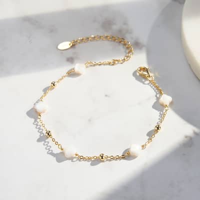 Adjustable 925 Sterling Silver Shell Pearl Four Leaf Bracelet Rhodium Plated Four Clover Bracelet detail 4