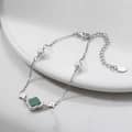 Double Sided 925 Silver Malachite Four Leaf Clover Pearl Bracelet 1