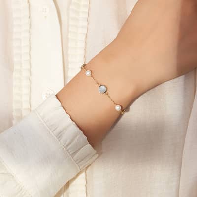 925 Silver Gold Plated Shell Pearls Lucky Clover Bracelet detail 3