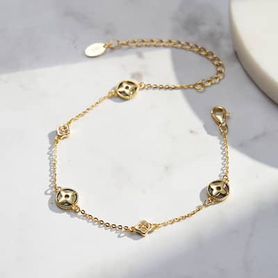 Rhodium Plated 925 Silver Four Leaf Clover Bracelet Black Shell Pearl detail 2