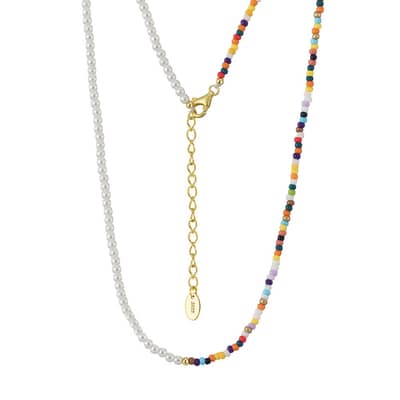 Boho Handmade Beaded Choker Colorful Half Bead Half Pearl Necklace detail 1